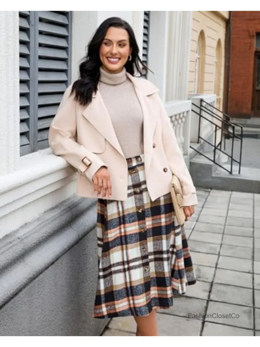 Women's High Waisted A-Line Plaid Midi Skirt with Pockets Fall Winter